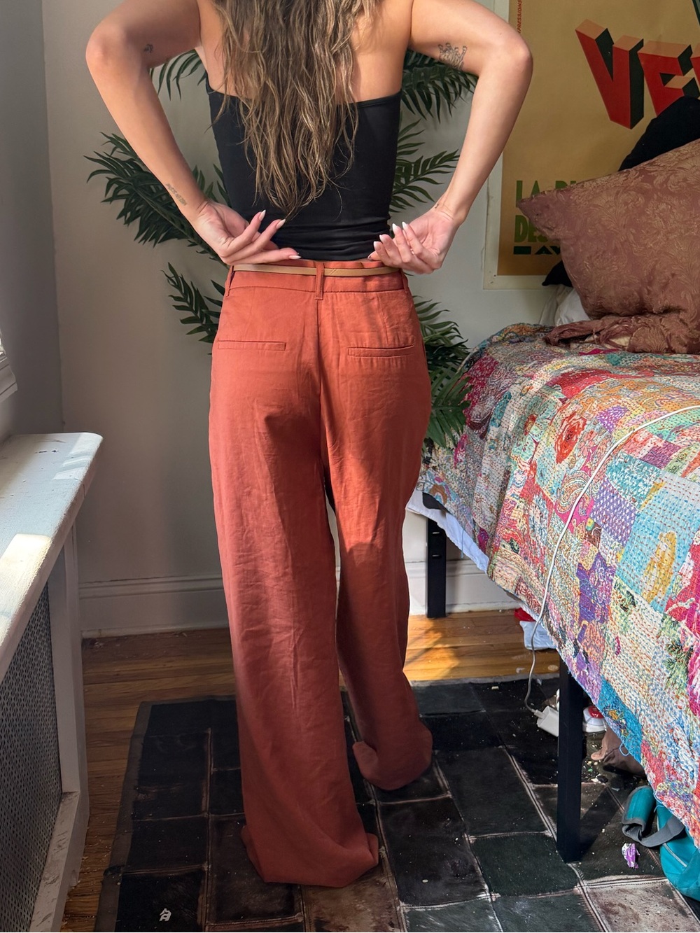 Zara Wide-Leg Linen-Blend Flowy Pants